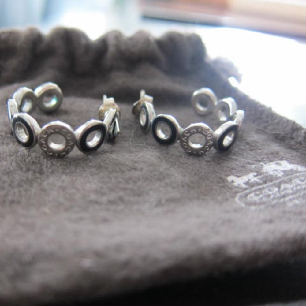 Authentic COACH Silver toned and black enamel hoop earrings